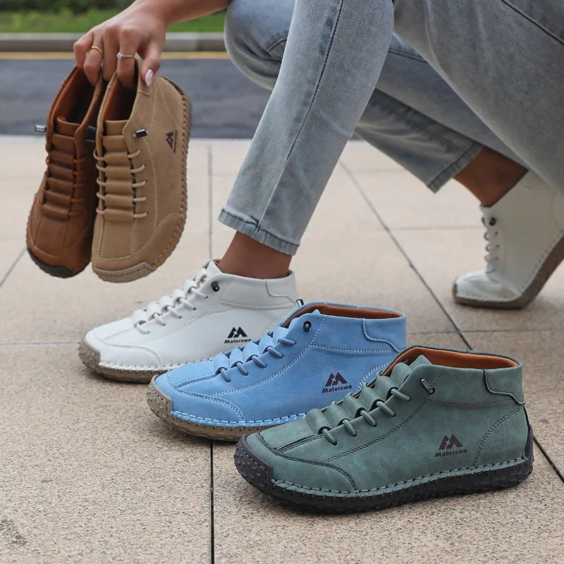 ZULIWAGN Women's Retro Leather Flat Sneakers | British Style Retro Leather Sneakers Axl