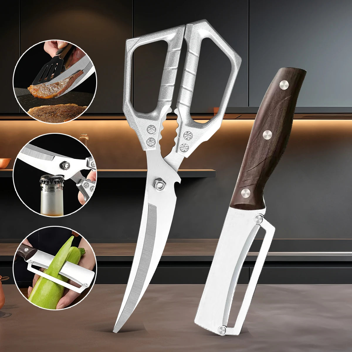 Stainless Steel Kitchen Tool Set – Peeler, Shears & Slicer Kitchen Tool Set Axl 2PCS A