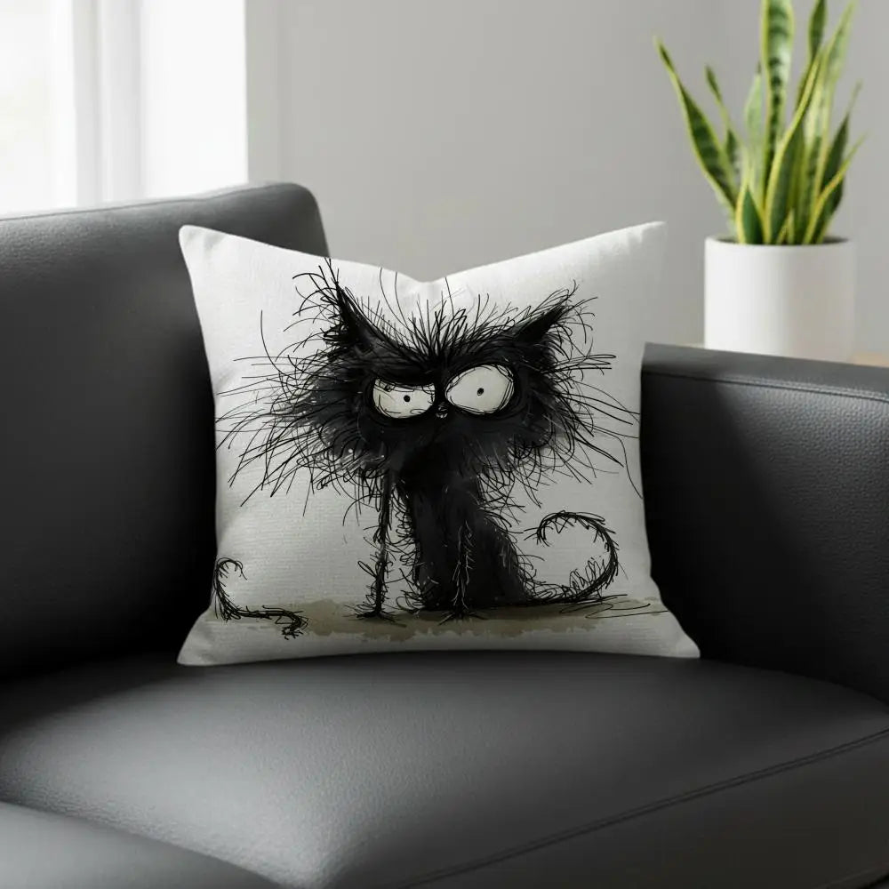 Whimsical Cat Linen Cushion Cover – Sofa, Bed & Chair Decor Decorative Cushion Cover Axl White5 30X30cm