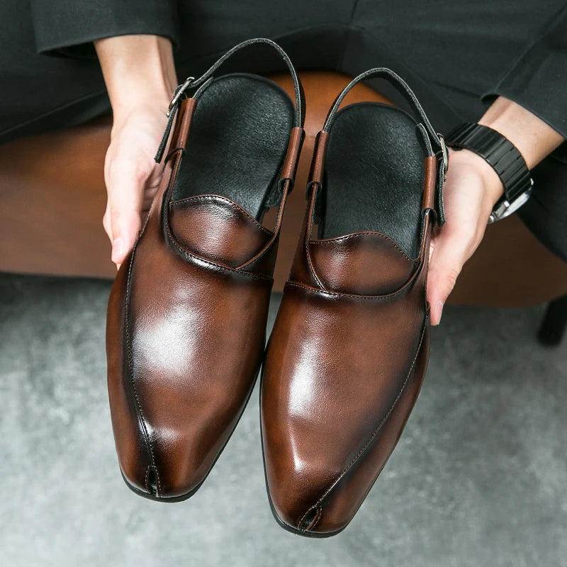 Men's Designer Flat Sandals – Buckle Strap Casual Dress Shoes Men's Flat Sandals Axl