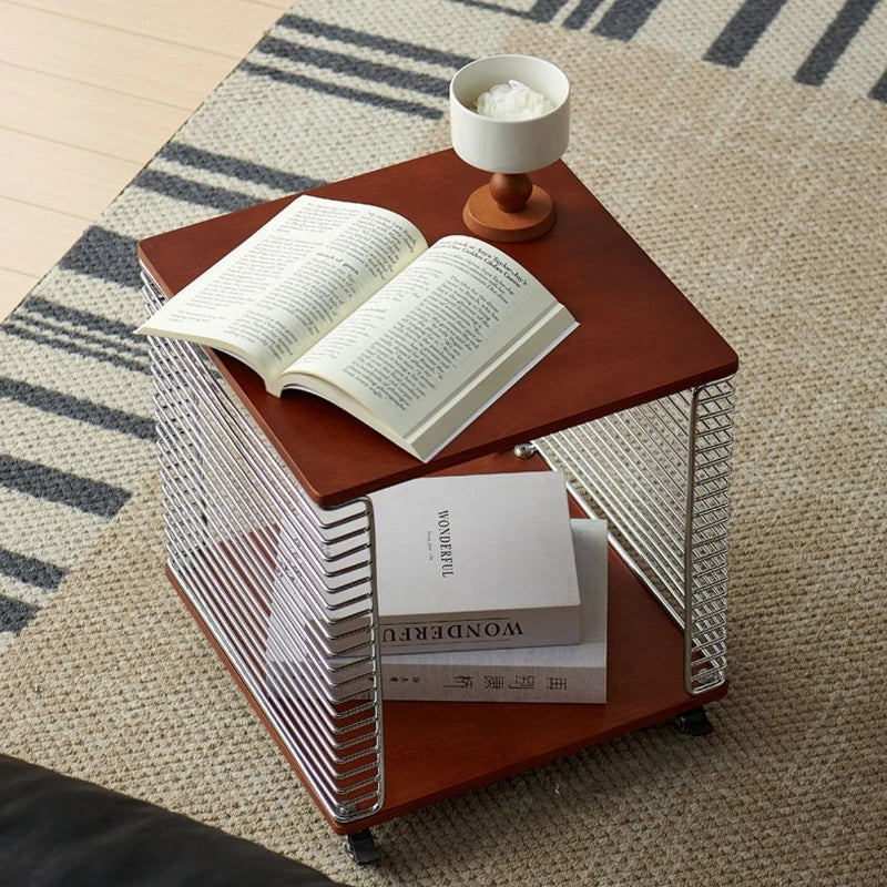 Wooden Movable Coffee Table with Wheels & Storage | 35×35cm Coffee Side Table Axl
