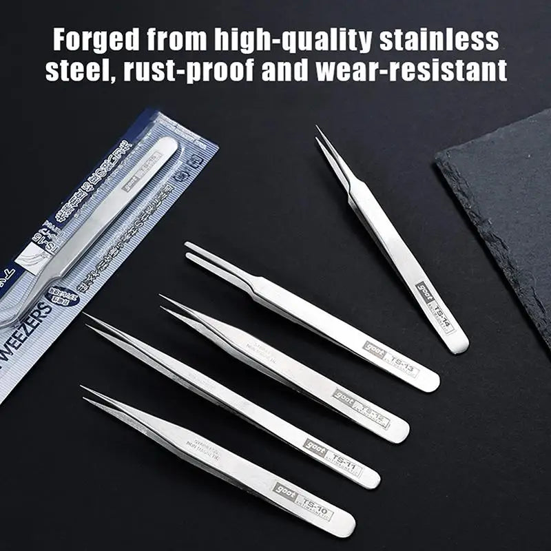 6-Piece Stainless Steel Tweezers Set – Bent & Straight Tips Precision Tweezers Set Axl