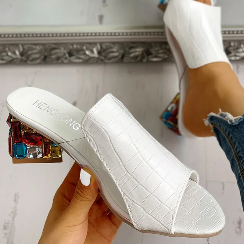 Women's Crystal Open Toe Heeled Sandals – Beach Summer Style Heeled Sandals Axl