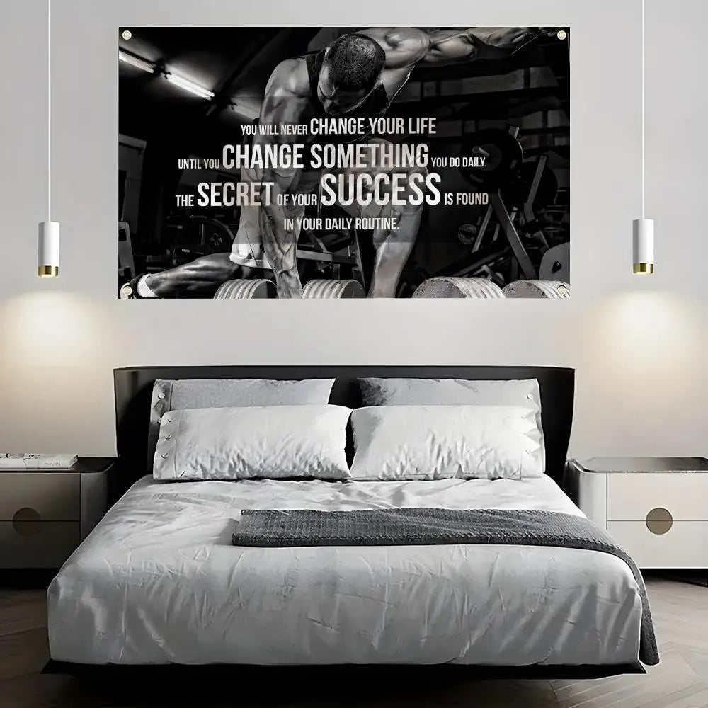 Gym Slogan Flag – Indoor & Outdoor Wall Banner | 6 Sizes Decorative Wall Flag Axl