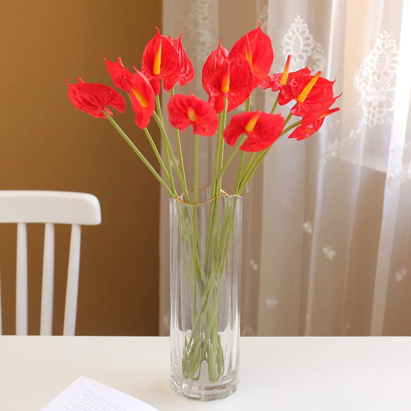 10-Pack Red Artificial Anthurium Stems – Real Touch PVC Flowers Artificial Flower Stems Axl
