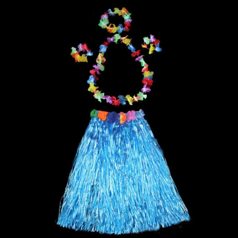 Hawaiian Hula Grass Skirt Set 40CM – Luau Costume Accessories Costume Skirt Set Axl blue