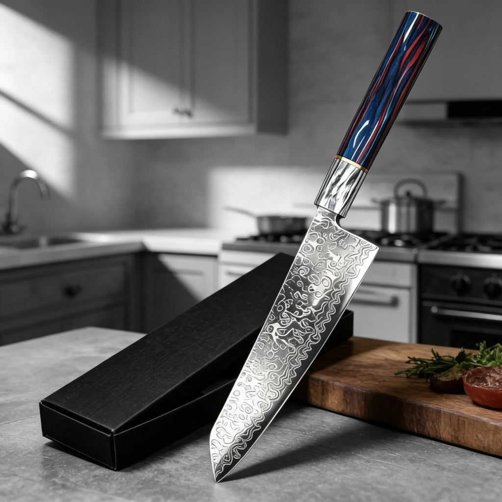 Damascus Steel Chef Knife – Wood Handle & Gift Box | 20cm Damascus Chef Knife Axl