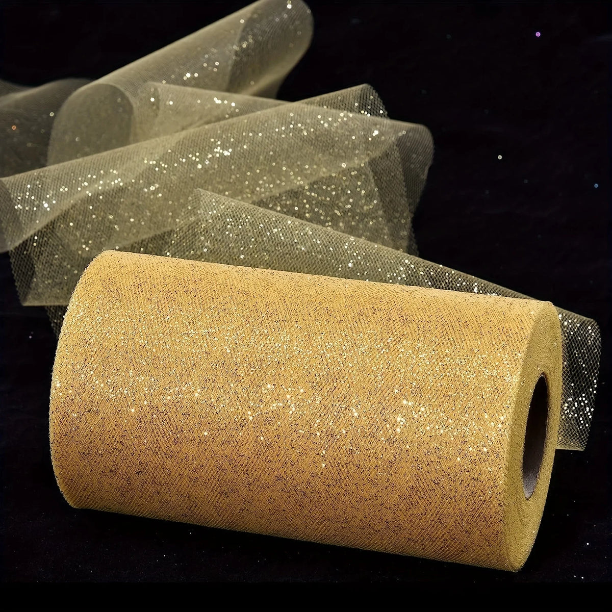Gold Glitter Tulle Roll – 6" x 25 Yds Shimmer Mesh Ribbon Craft Fabric Ribbon Axl