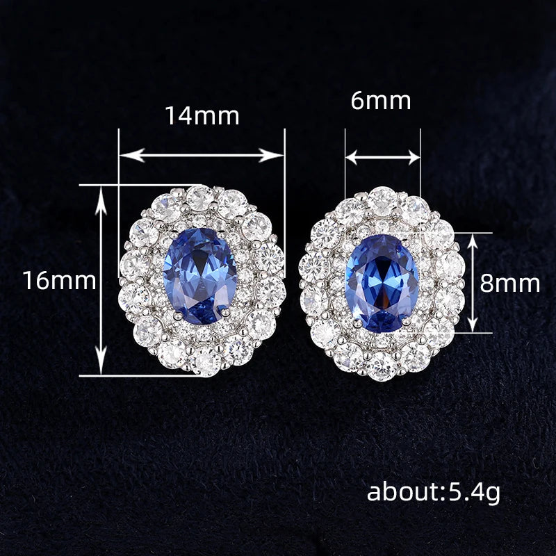 Huitan Oval CZ Stud Earrings – Blue & White Cubic Zirconia CZ Stud Earrings Axl