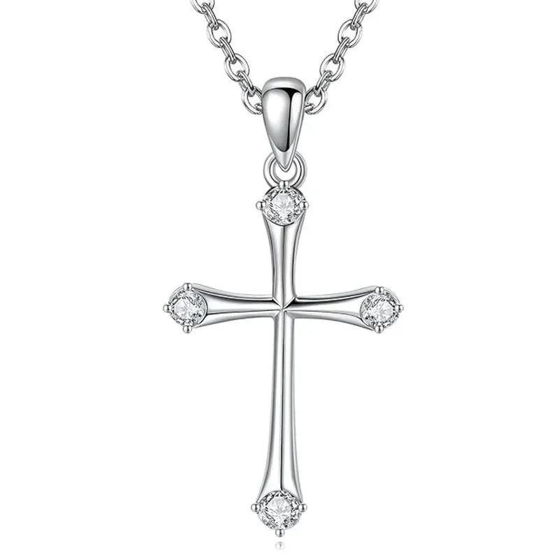 Huitan CZ Cross Pendant Necklace – Silver O-Chain for Women Pendant Necklace Axl