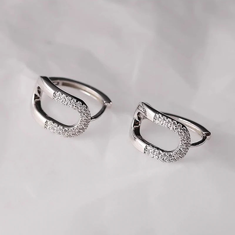 Huitan Curved Oval Hoop Earrings – Cubic Zirconia Fashion Jewelry Hoop Earrings Axl