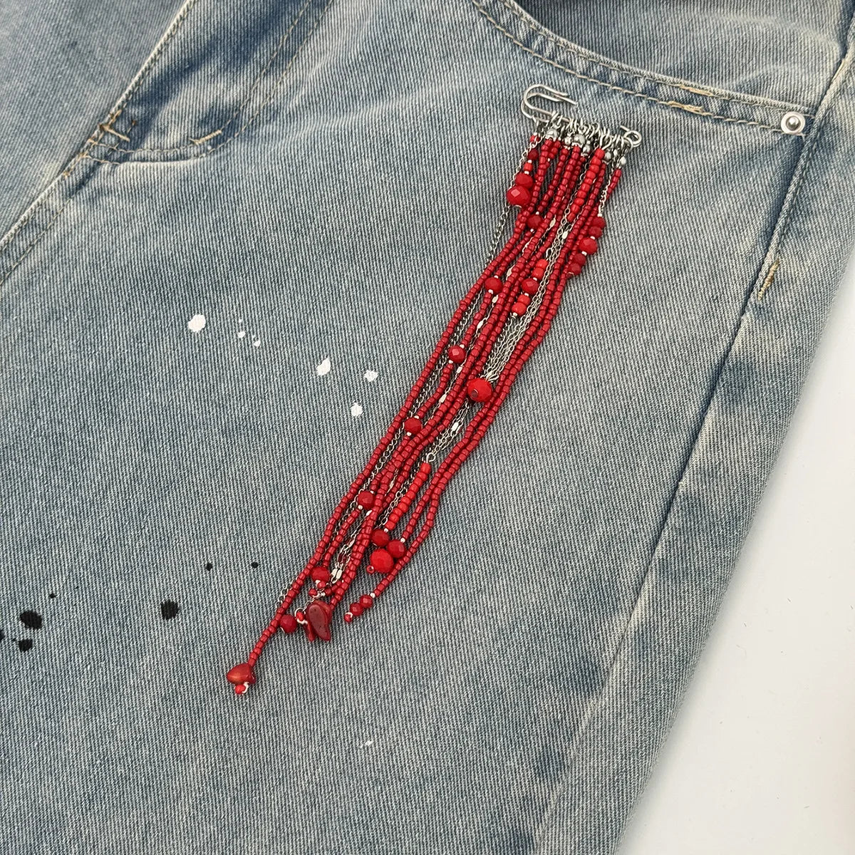 Hip-Hop Crystal Beaded Tassel Chain Brooch – Vintage Collar Pin Beaded Brooch Pin Axl