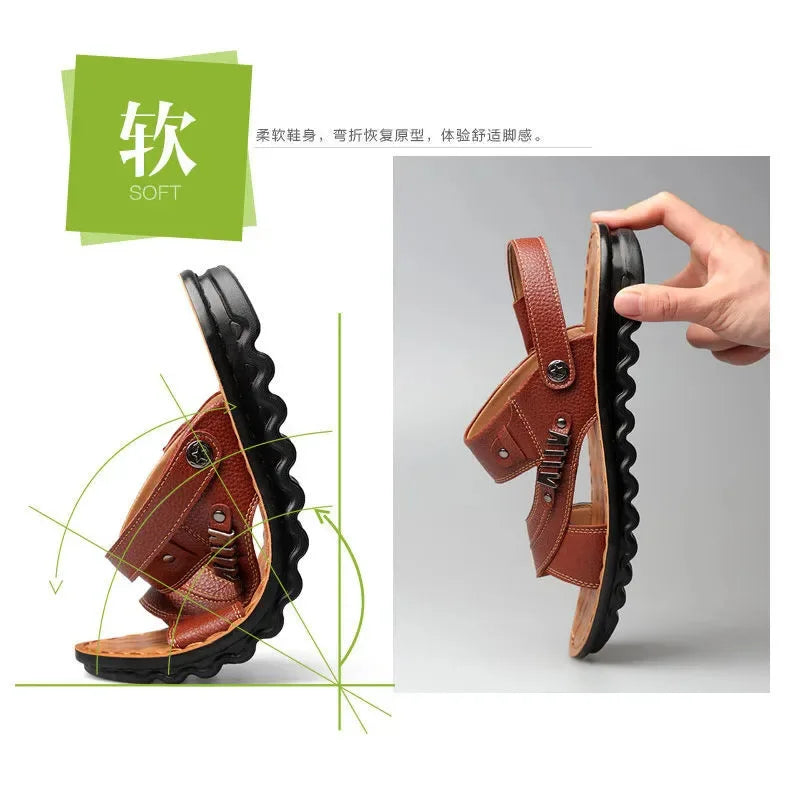 Men's Genuine Cow Leather Sandals – Non-Slip Beach Shoes Men's Leather Sandals Axl