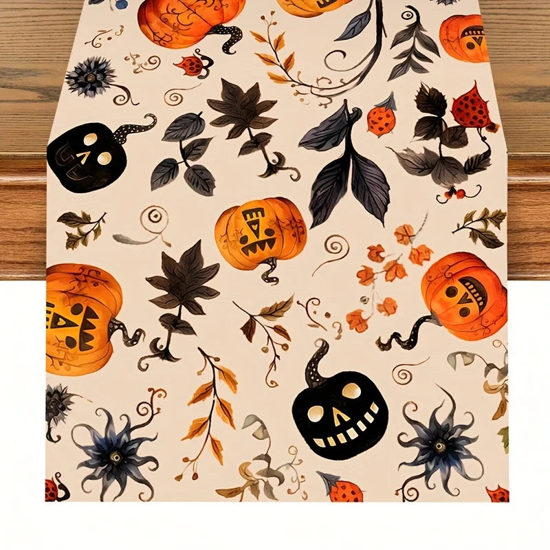 Halloween Tablecloth – Pumpkin Skull Autumn Leaves & Bats Halloween Tablecloth Axl
