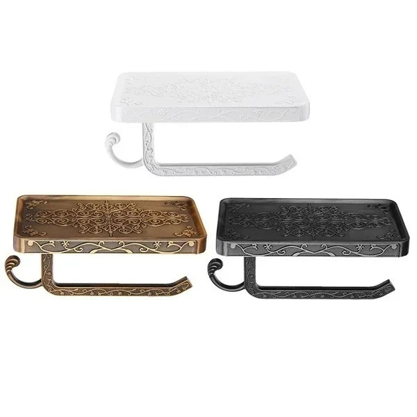 Wall-Mounted Toilet Paper Holder with Phone Shelf | Retro Brass Toilet Paper Holder Axl