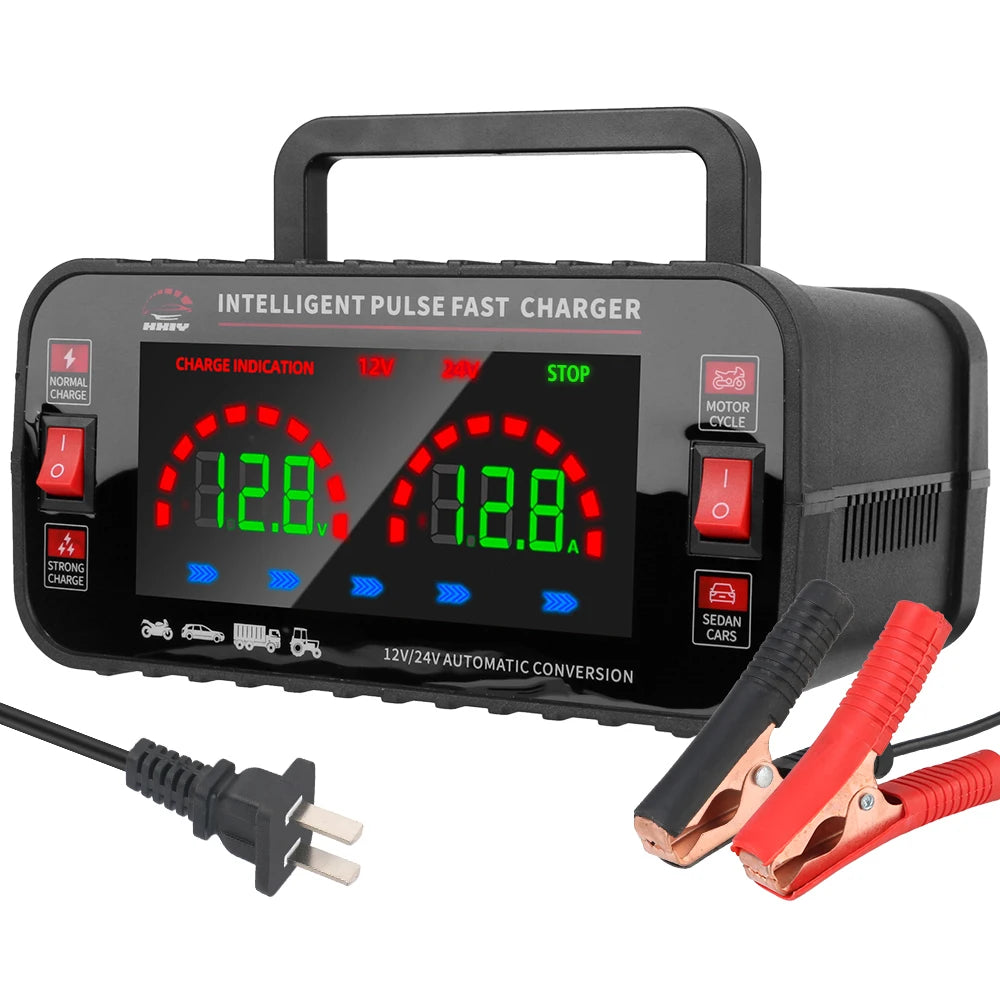150W Automatic Car Battery Charger 12V 24V AGM GEL Lead Acid Car Battery Charger Axl US Plug