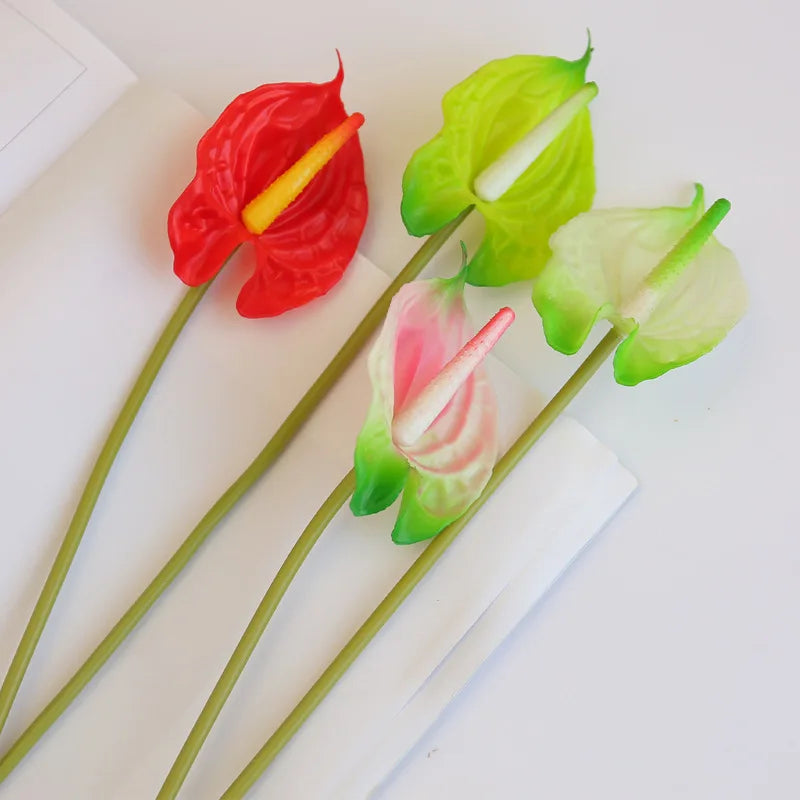 10-Pack Red Artificial Anthurium Stems – Real Touch PVC Flowers Artificial Flower Stems Axl