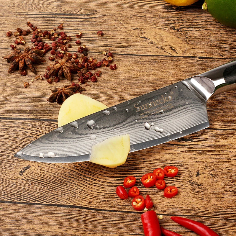 Sunnecko 6.5" Damascus Chef's Knife – 73-Layer VG10 Steel Damascus Chef's Knife Axl