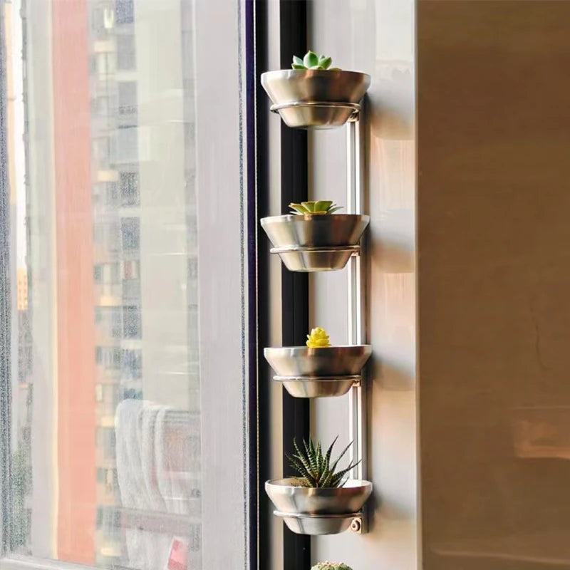 3-Tier Floating Metal Wall Plant Shelf – Modern Flower Stand Wall Plant Shelf Axl
