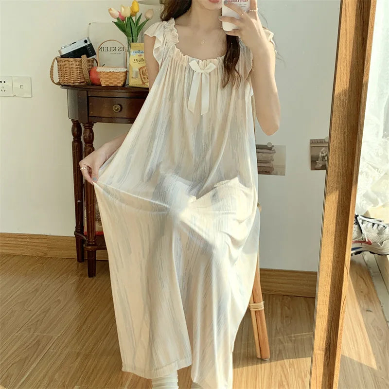 Women's Long Sleeve Cotton Blend Nightgown | Loose Nightdress Women's Nightgown Axl