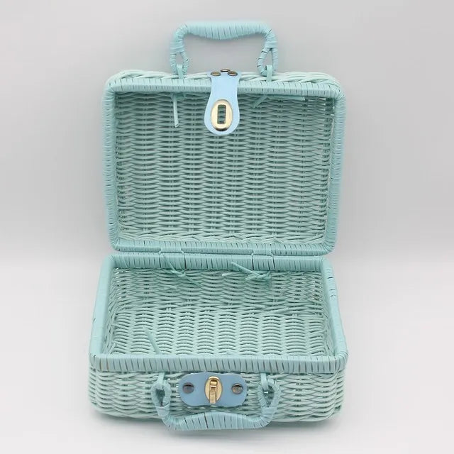 Retro Rattan Woven Storage Basket – Portable Handheld Organizer Woven Storage Basket Axl Blue