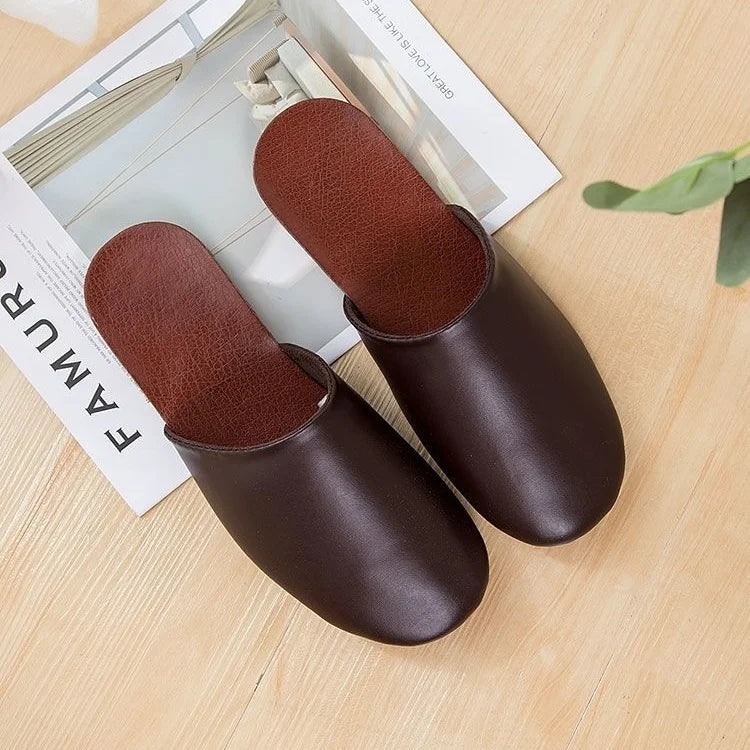 Lorilury Black PU Leather Indoor Slides – Non-Slip Unisex Indoor House Slippers Axl Brown 35-36