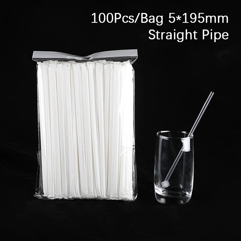 100/300 Pcs Individually Wrapped PP Jumbo Drinking Straws Drinking Straws Axl straight pipe 100pcs