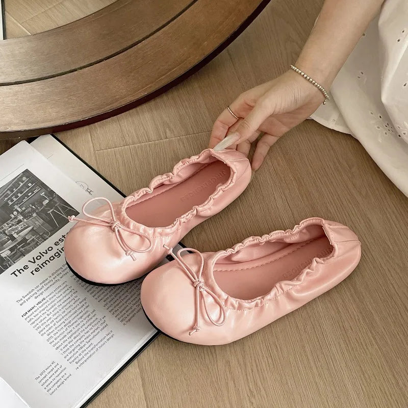 Women's Butterfly-Knot Mary Jane Ballet Flats | Slip-On Mary Jane Flats Axl Pink 40