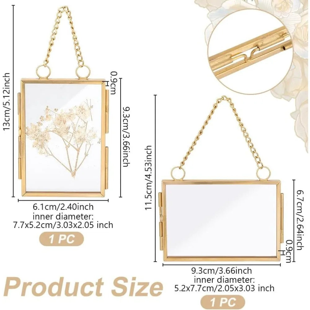 Double Glass Floating Photo Frame Set – 2 Styles, Brass Gold Floating Glass Frame Axl