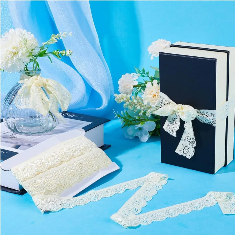 10 Yards Elastic Flower Lace Trim Ribbon – 25mm Light Yellow Lace Trim Ribbon Axl