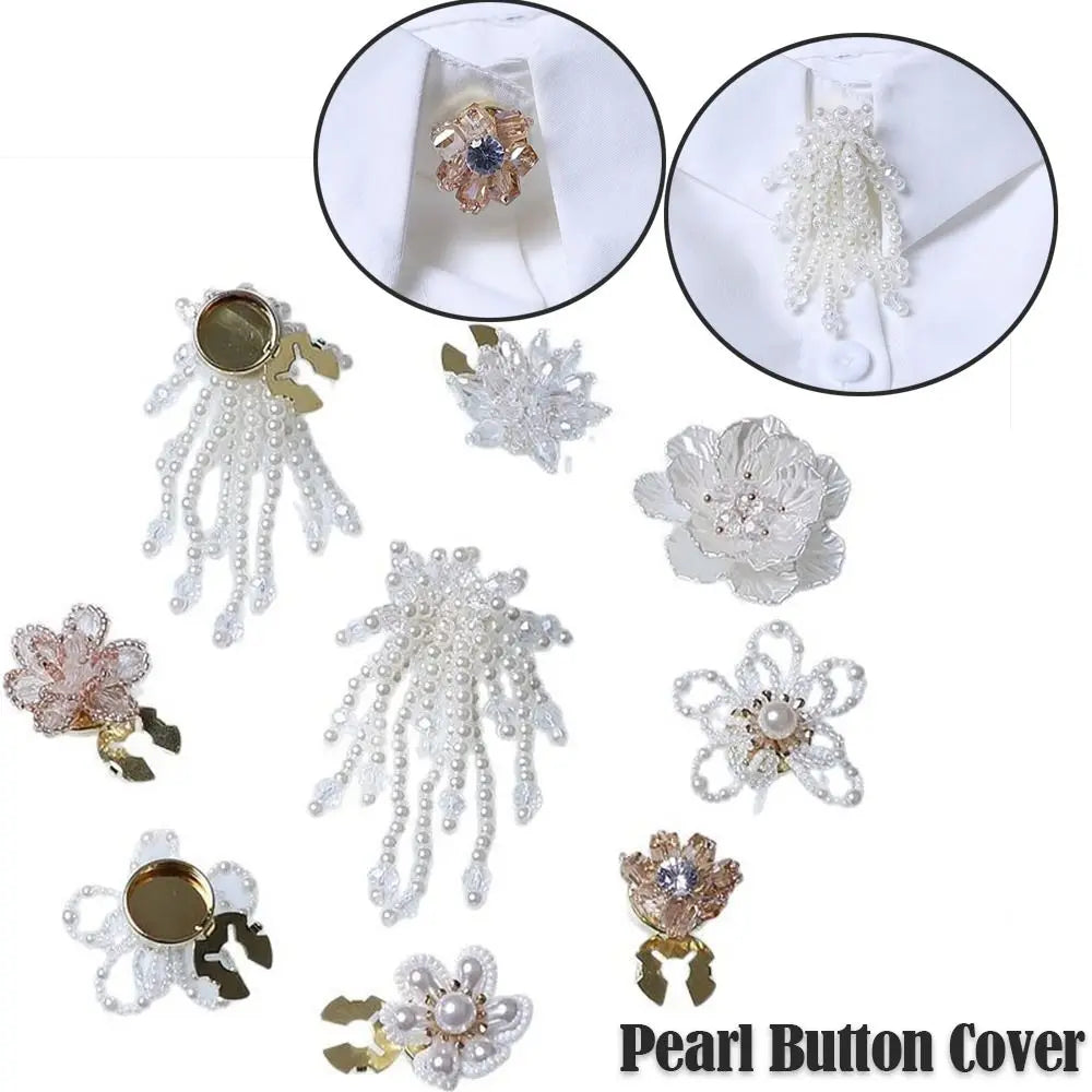 Pearl Button Covers – Alloy Rhinestone Flower DIY Shirt Decor Button Covers Axl