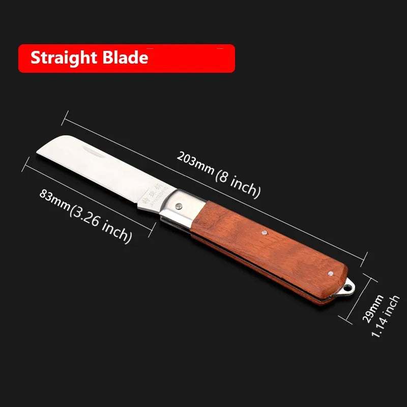 Stainless Steel Folding Knife – Wood Handle Outdoor Multi-Tool Folding Pocket Knife Axl 1pcs A