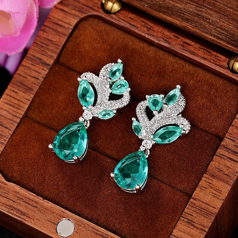 Huitan Green CZ Dangle Earrings – Elegant Drop Earrings for Women CZ Dangle Earrings Axl