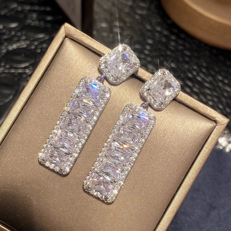 Huitan Geometric Crystal CZ Drop Earrings | Sparkling Fashion Crystal Drop Earrings Axl