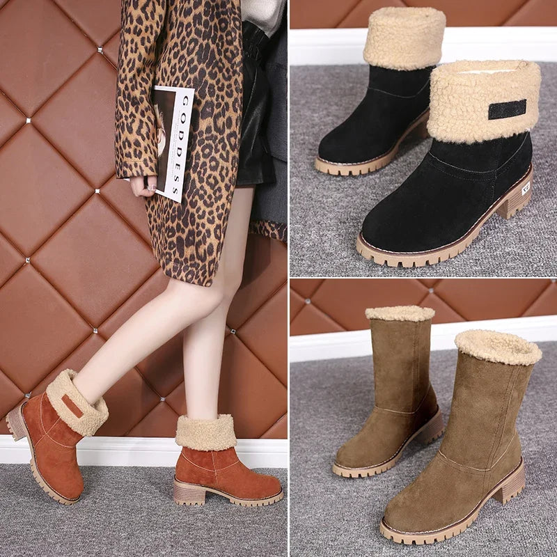 Women's Fur-Lined Snow Boots – Warm Winter Mid-Calf Booties Winter Snow Boots Axl