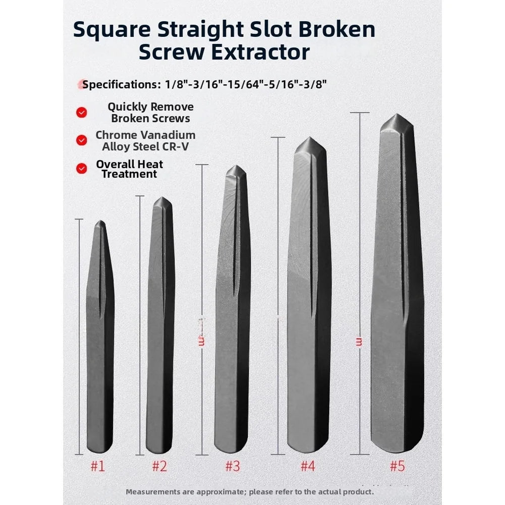 6-Pc Square Groove Broken Screw & Bolt Extractor Set | CR-V Screw Extractor Set Axl