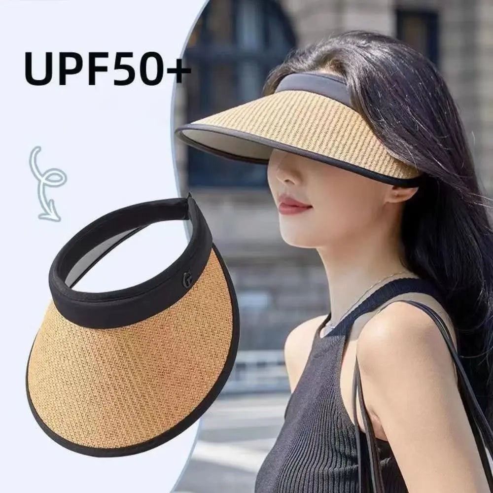 Women's Open Top Straw Sun Hat – UV Protection Wide Brim Wide Brim Sun Hat Axl