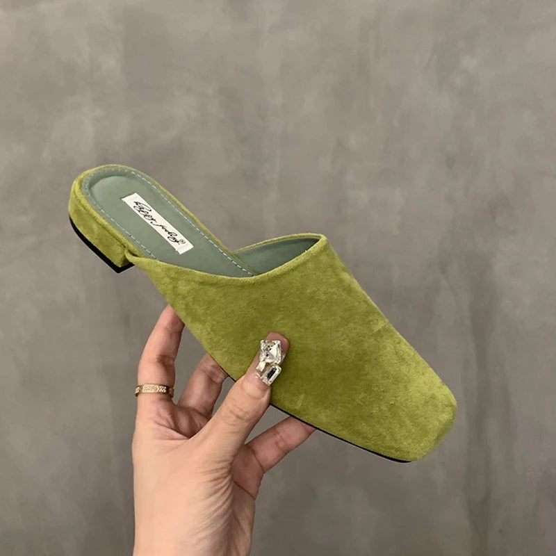 Women's Square Toe Slip-On Mule Sandals | Soft Sole Low Heel Women's Mule Sandals Axl green 38