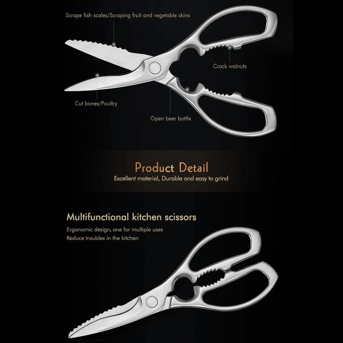 Heavy-Duty Stainless Steel Kitchen Scissors – Meat & Bone Kitchen Shears Axl