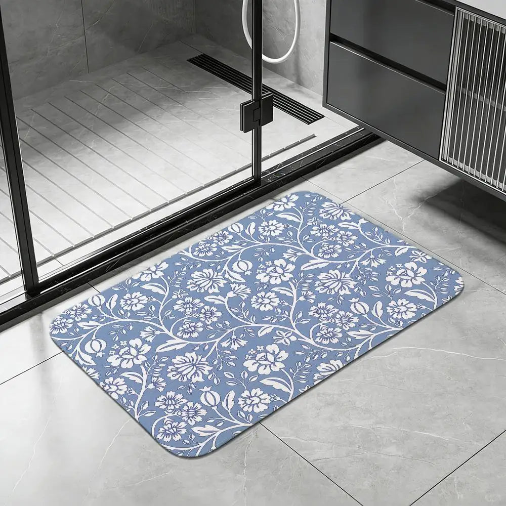 Portuguese Blue Tile Diatomite Bath Mat | Quick Dry Non-Slip Diatomite Bath Mat Axl White7 50x80cm
