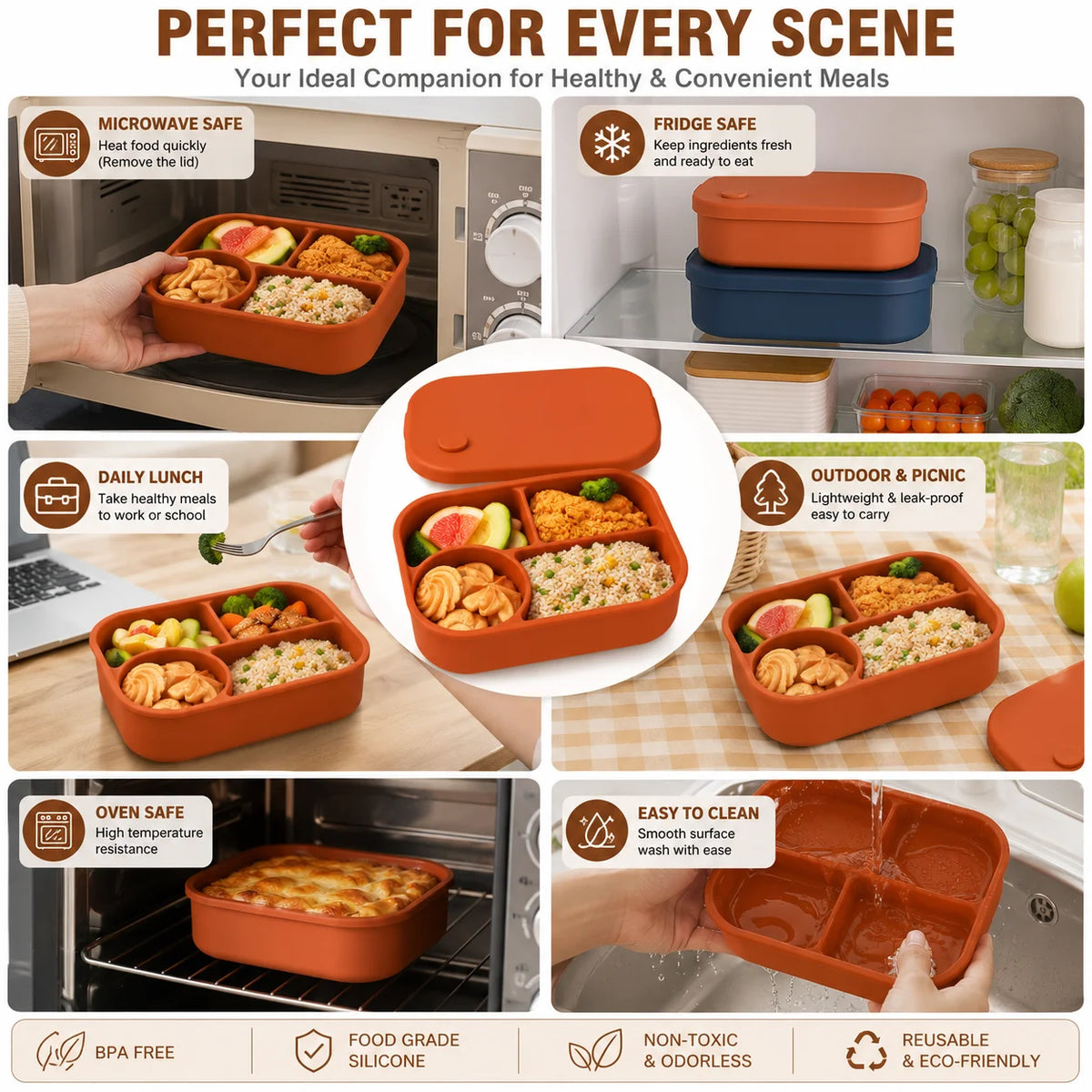 Uwhise 770ml Silicone Bento Box | 4-Compartment Lunch Container Silicone Bento Box Axl