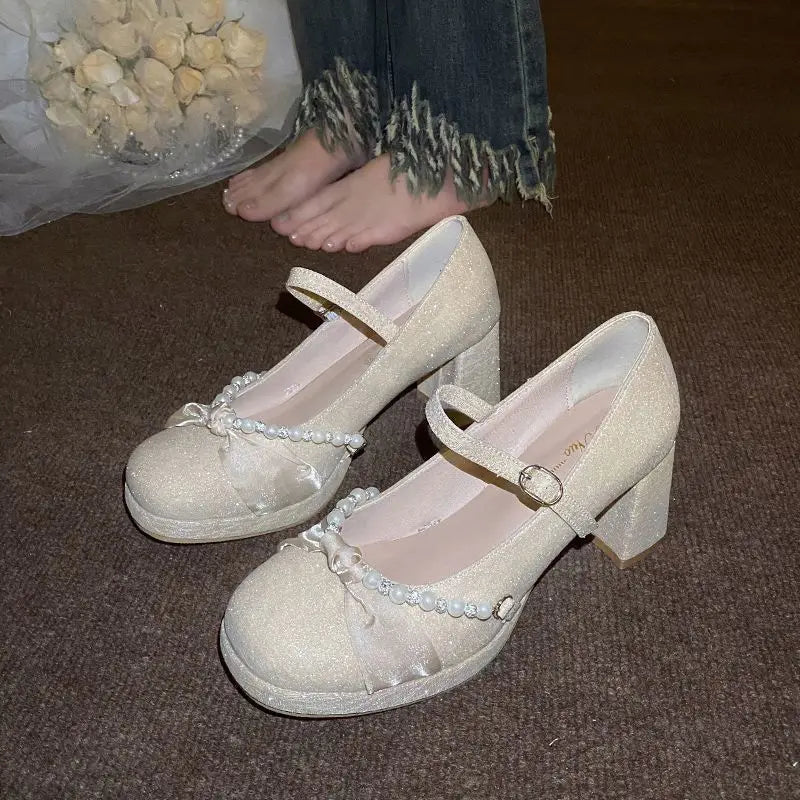 Lolita Mary Jane Pumps – Women's Butterfly-Knot Wedding Shoes Mary Jane Pumps Axl Champagne 40
