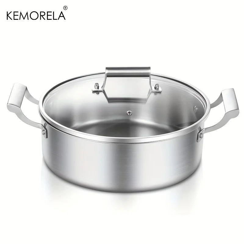 KEMORELA 304 Stainless Steel Soup Pot – 5-Layer Glass Lid Stainless Steel Soup Pot Axl