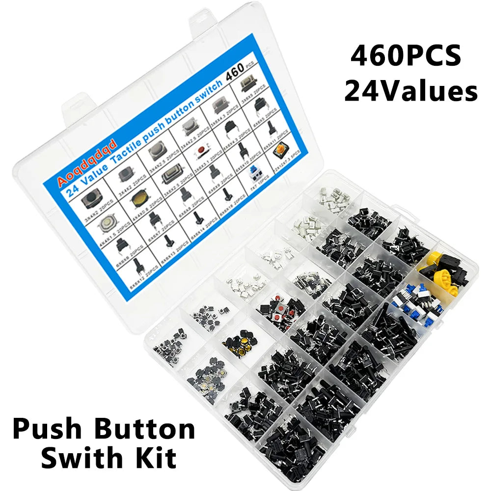 460-Piece SMD Tactile Push Button Switch Kit – 24 Values Switch Assortment Kit Axl