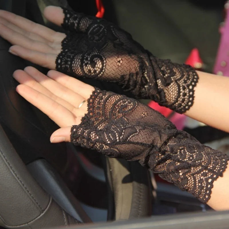 Women's Half-Finger Lace Mesh Gloves – UV Sun Protection Lace Sun Gloves Axl