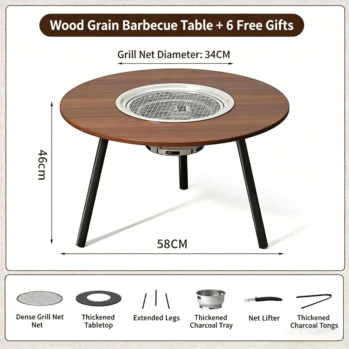 Portable Folding Charcoal BBQ Grill – Smokeless Outdoor Barbecue Charcoal BBQ Grill Axl nut-brown