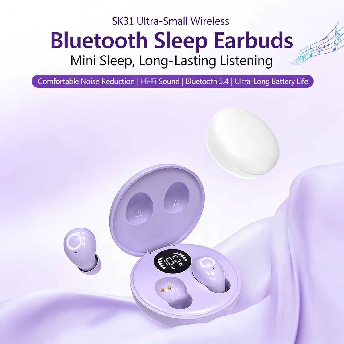 SK31 Mini Invisible Bluetooth Sleep Earbuds – Noise Reduction & Mic Wireless Sleep Earbuds Axl