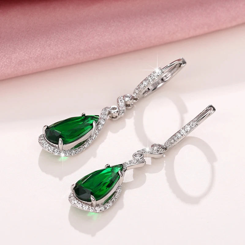 Huitan Green Cubic Zirconia Dangle Drop Earrings for Women Drop Earrings Axl