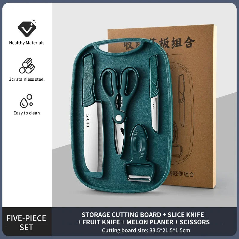 PLYS 2-in-1 Cutting Board Set – Cleaver, Knife & Scissors Kitchen Knife Set Axl green