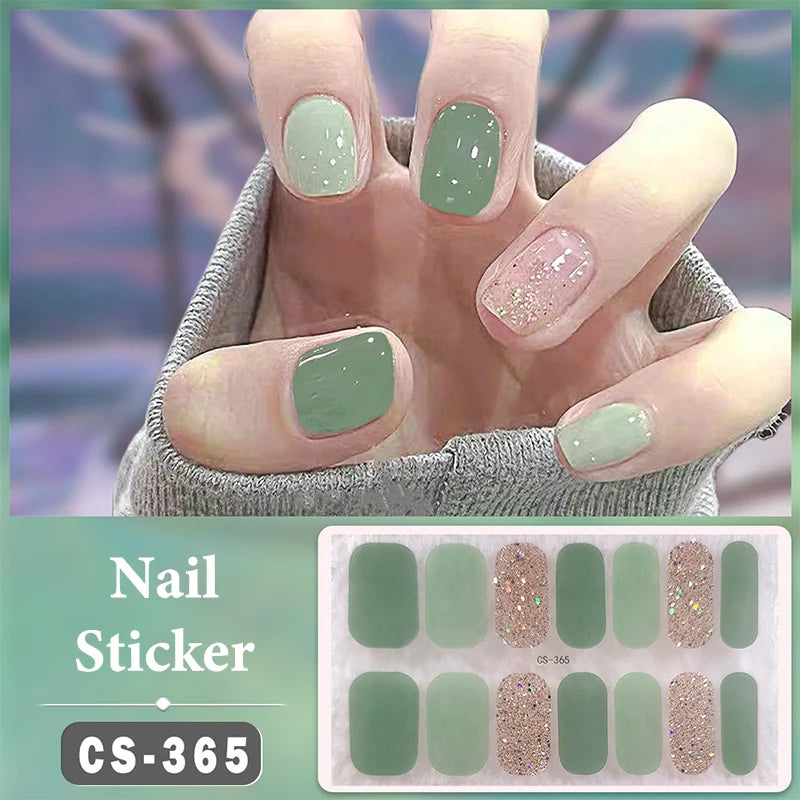 Waterproof Full Cover Nail Wraps – No-Lamp Nail Stickers 14pc Nail Art Wraps Axl CS365